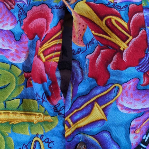 Bayou Wear Hawaiian Shirt Men's M Short Sleeve Jazz Fest Missing Button - Picture 8 of 10